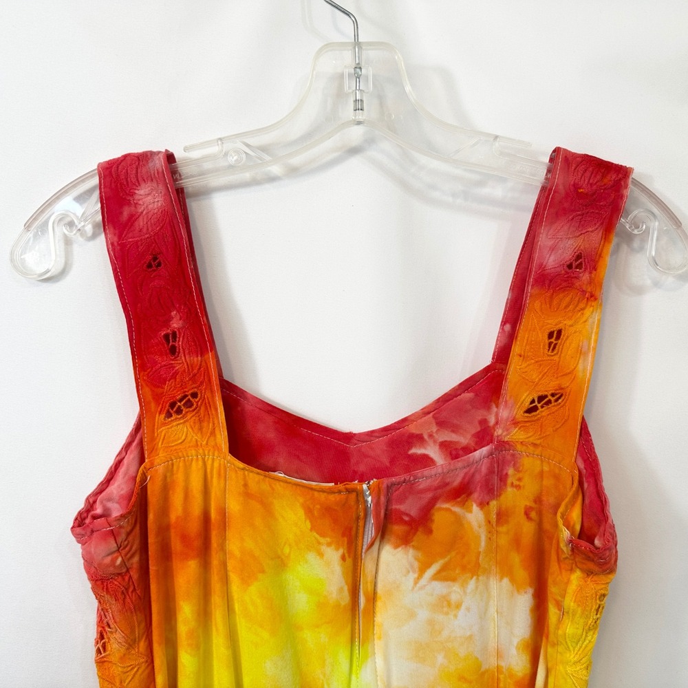 Tie Dye Medium Maxi Dress Handmade Rainbow Eyelet Hem Sleeveless Vacation 1760 - Picture 12 of 15